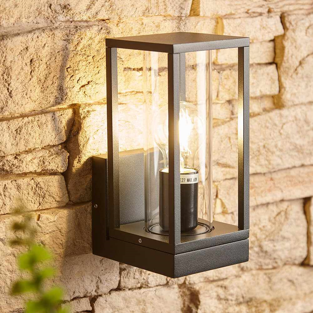 Outdoor Square Lantern Wall Light - Outdoor Contemporary Wall Light Lantern Clear Glass Diffuser